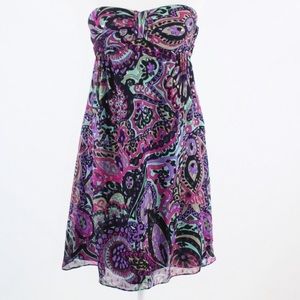 Tibi multi print purple strapless silk mini Dress size 4